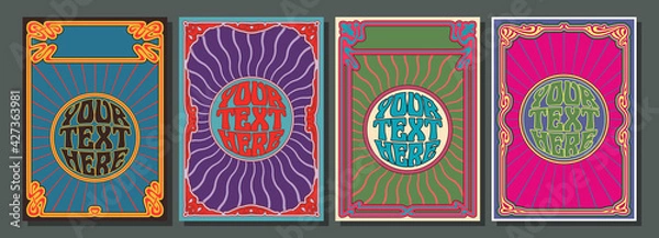 Fototapeta Art Nouveau Style Frames, Psychedelic Colors, Template Set for Retro Posters and Covers