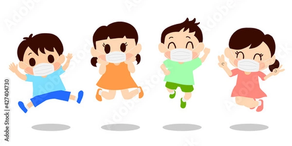 Fototapeta Children jumping with masks No main line