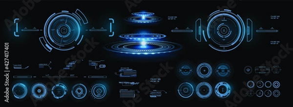Fototapeta Set automatic sighting AIM. Futuristic display. Digital optical focusing of targets. AIM HUD guidance screen
