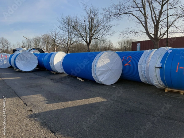 Obraz Construction Underground Blue Plastic Pipes