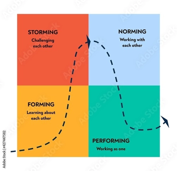 Fototapeta Drawing illustrating a psychological model about team development