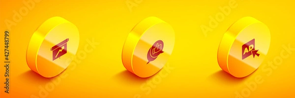 Fototapeta Set Isometric Board with graph chart, Customer product rating and Advertising icon. Vector