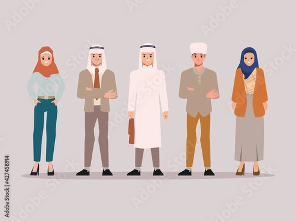 Fototapeta Arab and muslim character people flat vector design.