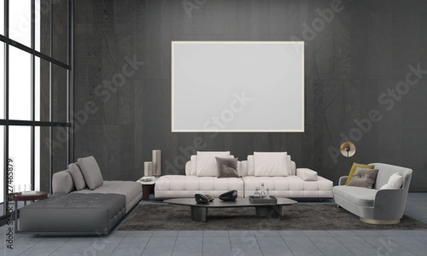 Fototapeta Realistic Mockup 3D Rendered Interior of Modern Living Room with Sofa - Couch and Table