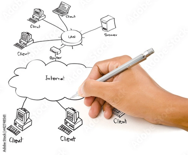 Obraz Hand drawing LAN diagram on the whiteboard.