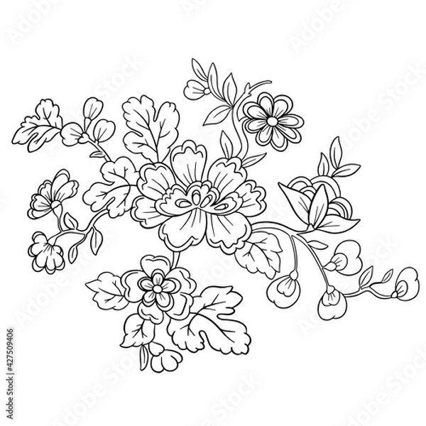 Fototapeta Vector Line Art Floral Flowers Tattoo Style for Valentines
