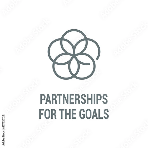 Fototapeta Partnerships for goals black icon. Corporate social responsibility. Sustainable Development Goals. SDG color sign. Pictogram for ad, web, mobile app. UI UX design element.