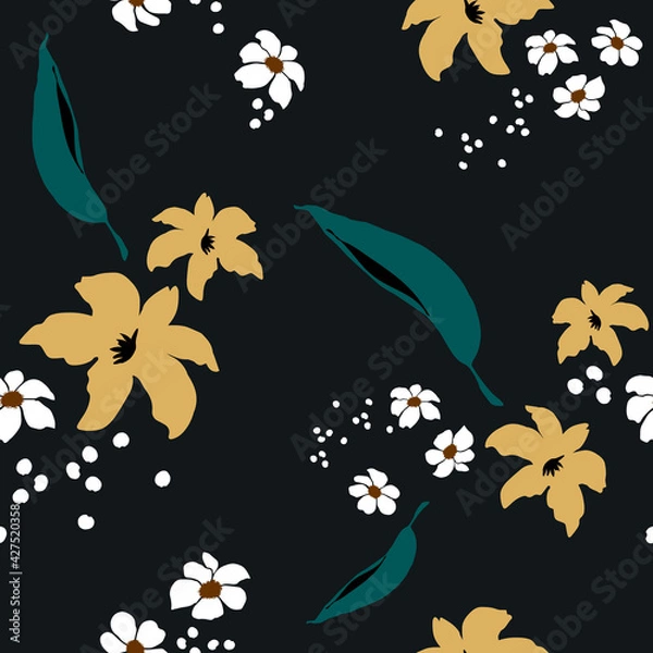 Fototapeta Seamless floral pattern with hand draw spring flower