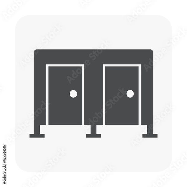 Fototapeta Toilet cubicle vector icon. Also called sanitary partition, stall or divider consist of wood material and equipment for interior of commercial building i.e. public restroom and washroom for privacy.