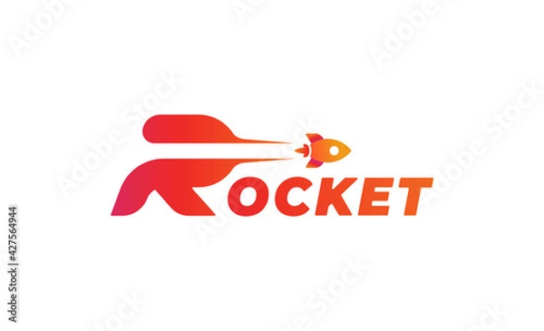 Fototapeta Rocket Launch R Type logo Vector design illustration