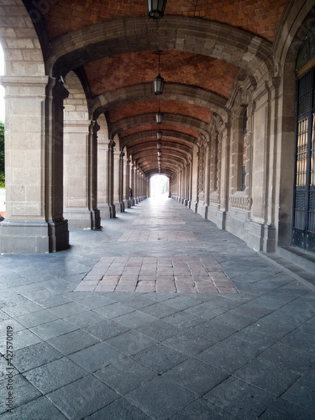 Obraz Corridors with columns in historic building,  Historic Center of Mexico City