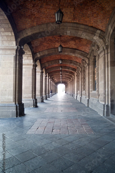 Obraz Corridors with columns in historic building,  Historic Center of Mexico City