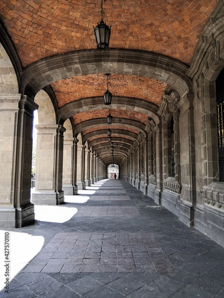 Obraz Corridors with columns in historic building,  Historic Center of Mexico City