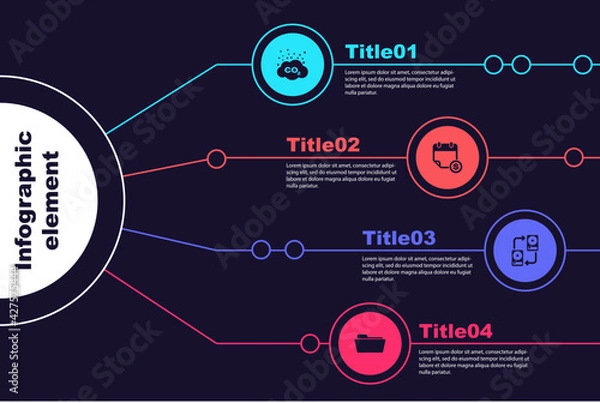 Obraz Set CO2 emissions in cloud, Financial calendar, Data exchange with hhd and Folder. Business infographic template. Vector