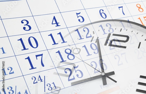 Fototapeta Collage with clock and calendar.  Time and planning concept.