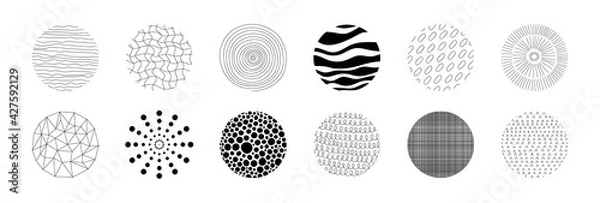Fototapeta Hand drawn circle pattern. Circular geometric minimalistic texture, notebook cover memphis graphic shapes. Vector isolated set