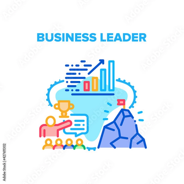 Fototapeta Business Leader Vector Icon Concept. Business Leader With Team Employees Planning Strategy And Reaching Goal Achievement. Growing Sales And Company Finance Profit Color Illustration