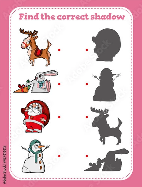 Obraz Find the correct shadow. Educational game for children. Cartoon. Vector illustration