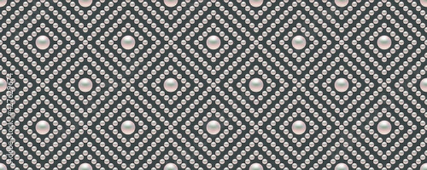 Fototapeta Dark luxury background with small pearls and rhombuses. Seamless vector illustration. 