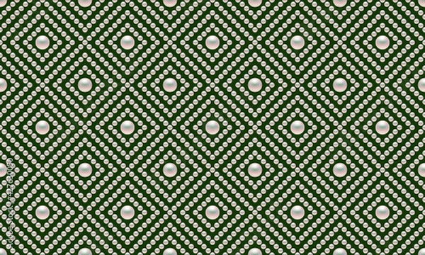 Fototapeta Green luxury background with small pearls and rhombuses. Seamless vector illustration. 