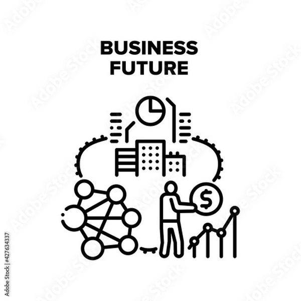 Fototapeta Business Future Vector Icon Concept. Business Future Investment And Calculating Profit, Growth Rate On Real Estate And Innovative Decision And Technology. Artificial Intelligent Black Illustration