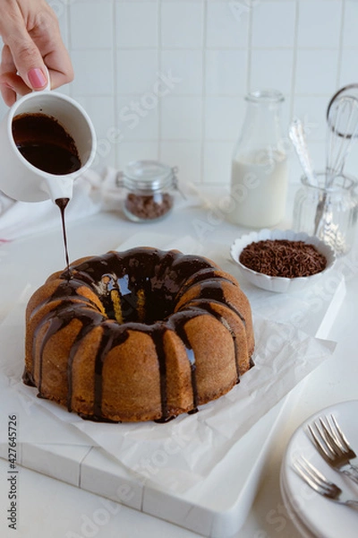 Fototapeta chocolate cake with coffee