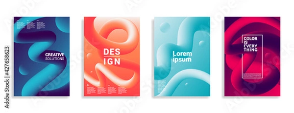 Fototapeta Minimal abstract gradient covers. Geometric future template for flyer, poster, brochure and invitation. Minimalistic colorful cover. Four isolated tentacle posters.