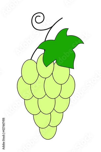 Fototapeta Vector simple illustration of a bunch of green grapes with a green leaf. Can be used as an icon, logo, sticker.