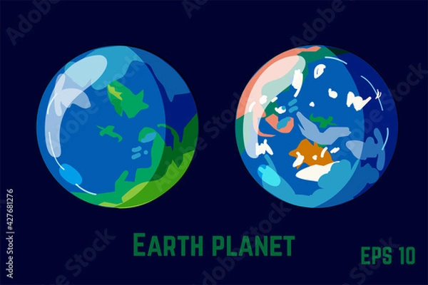Obraz Planet earth in two variations, bright, flat style. Vector illustration