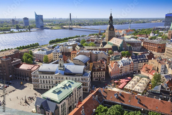 Fototapeta View of Riga towards Vansu Tilts bridge