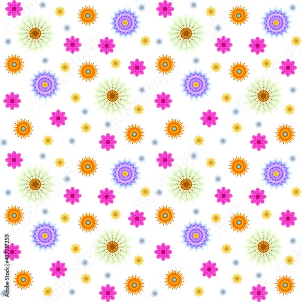 Fototapeta Vector graphics - a beautiful decorative flower pattern with colorful buds and petals on a white background. Concept wallpaper