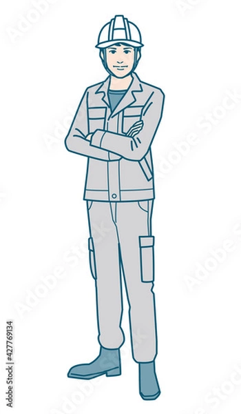 Obraz ヘルメットをかぶった作業服男性のベクターイラストレーション