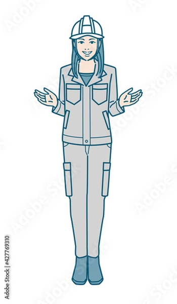 Obraz ヘルメットをかぶった作業服女性のベクターイラストレーション