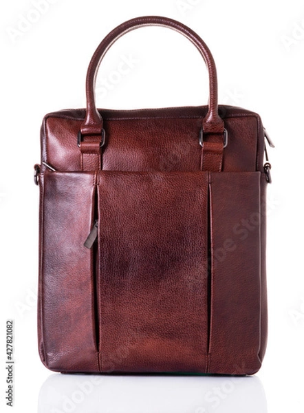 Obraz Men's bag of brown color, genuine leather. A white background