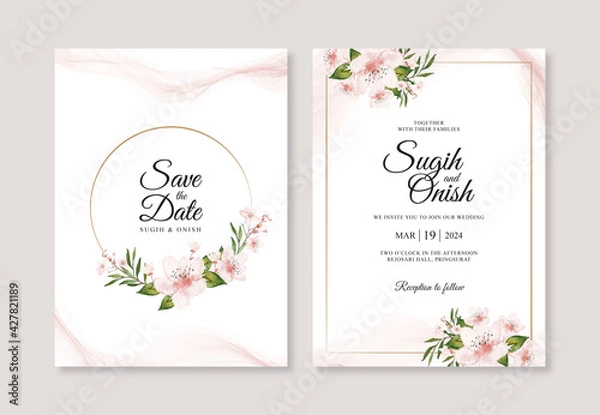 Obraz Elegant wedding invitation template with watercolor splash