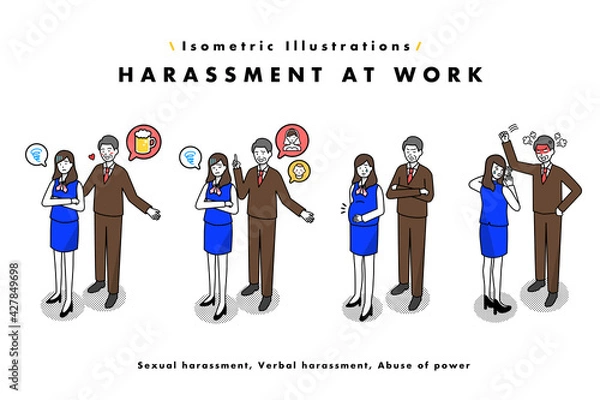 Obraz 職場の上司からハラスメントを受ける女性のイラストセット