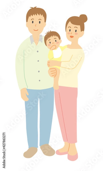 Fototapeta 赤ちゃんを抱っこする父母、３人家族