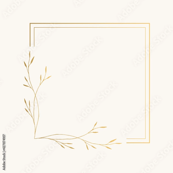 Fototapeta Elegant squared frame with golden leaves. Vector isolated illustration.