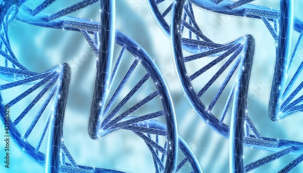 Fototapeta Blue DNA structure isolated background. 3D illustration