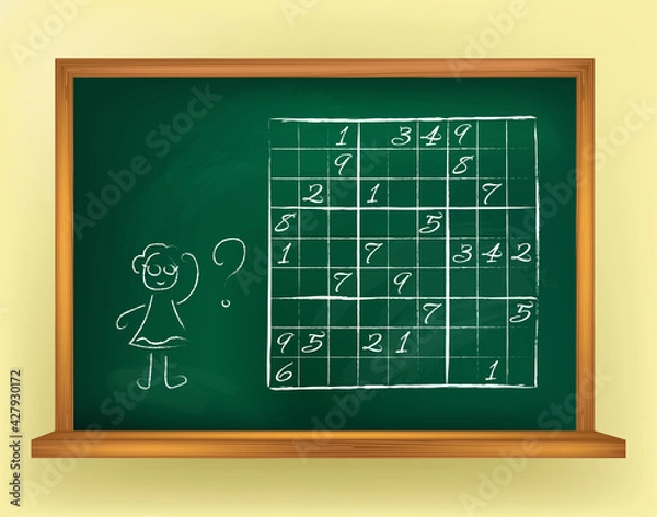 Fototapeta Sudoku. Expert level. Imitation of writing with chalk on a blackboard.
