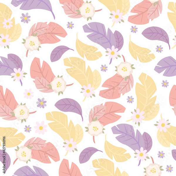 Fototapeta seamless pastel boho pattern with feathers. airy pastel background
