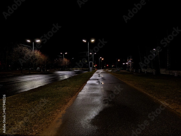 Obraz night illumination of empty streets in the city