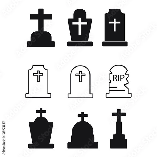 Fototapeta Gravestone icons set. Gravestone pack symbol vector elements for infographic web.