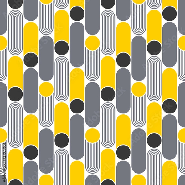 Fototapeta Geometric seamless pattern. Abstract background yellow, grey circles. Colorful ornament with rounded shapes. Repeating texture. Vector illustration. Design paper, wallpaper, textile, fabric.