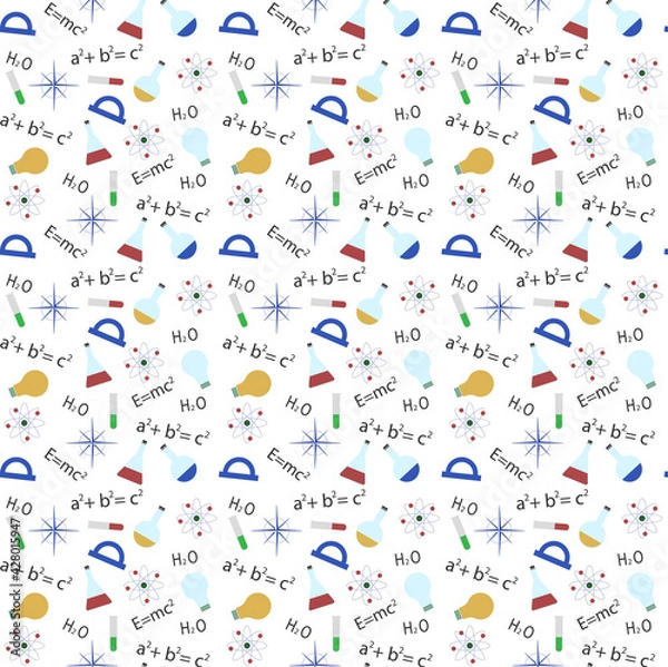 Obraz Multicolor pattern with scientific elements and formulas. Vector isolated on white
