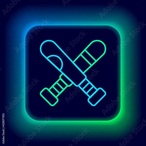 Fototapeta Glowing neon line Crossed baseball bat icon isolated on black background. Colorful outline concept. Vector