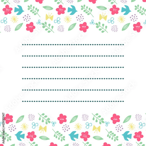 Fototapeta 春色お花と鳥のシンプルモチーフお手紙