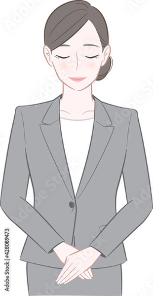 Obraz お辞儀をするグレーのスーツを着た女性のイラスト