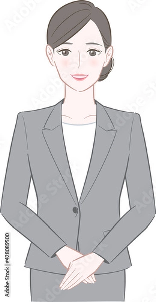 Fototapeta 両手を前で重ねるグレーのスーツを着た女性のイラスト