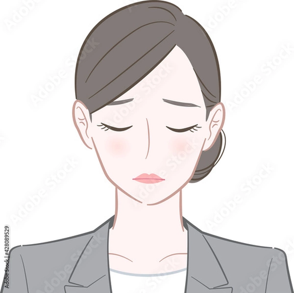 Obraz 謝罪をするグレーのスーツを着た女性のイラスト